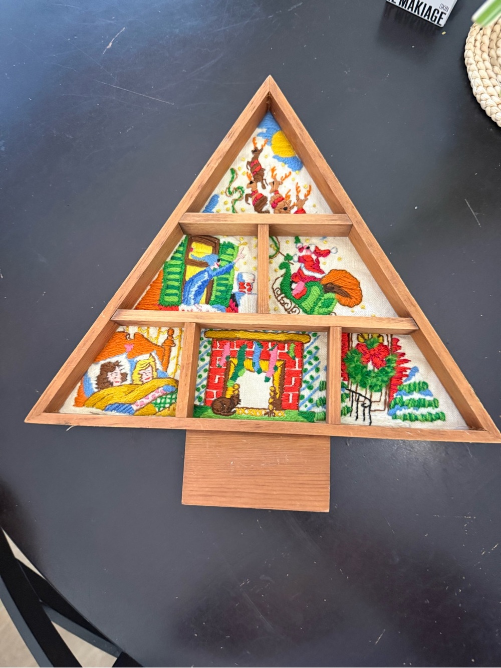 Vintage Christmas embroidered shadow box